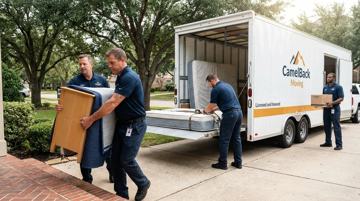 Crew loading residential truck for cross-state move from Fortuna, CA
