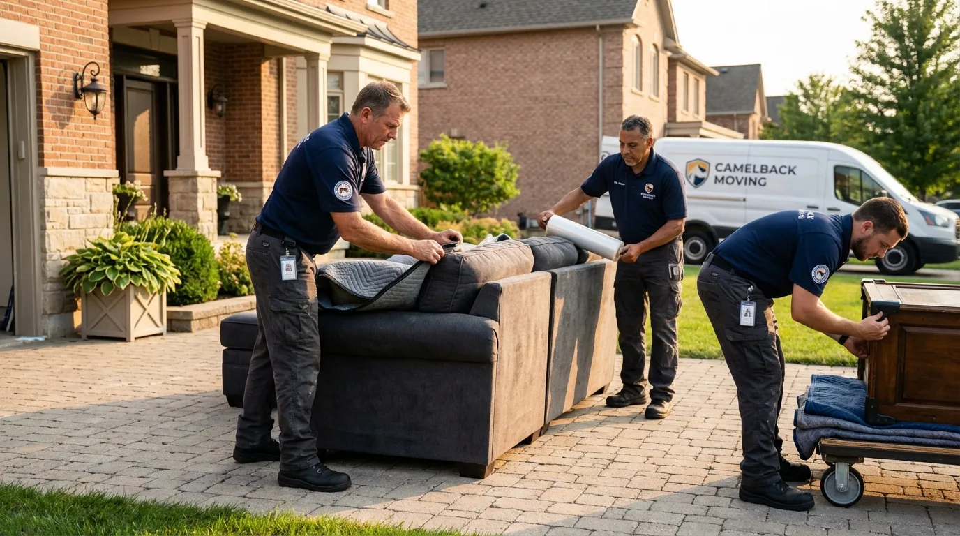 Large estate moving crew wrapping furniture in Fortuna, CA