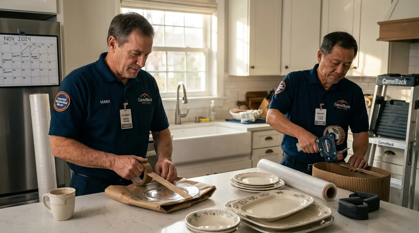 Professional crew packing kitchen dishware in Fortuna, CA